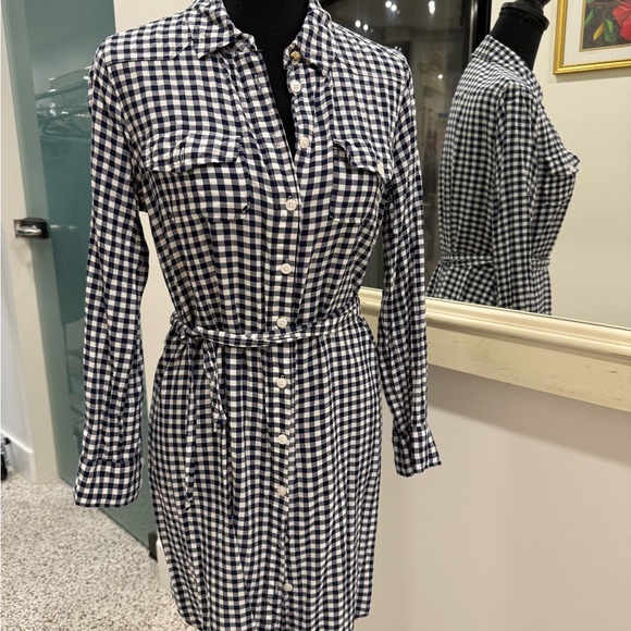 Draper James Navy and White Gingham Long Sleeve Dress - Picture 2 of 8